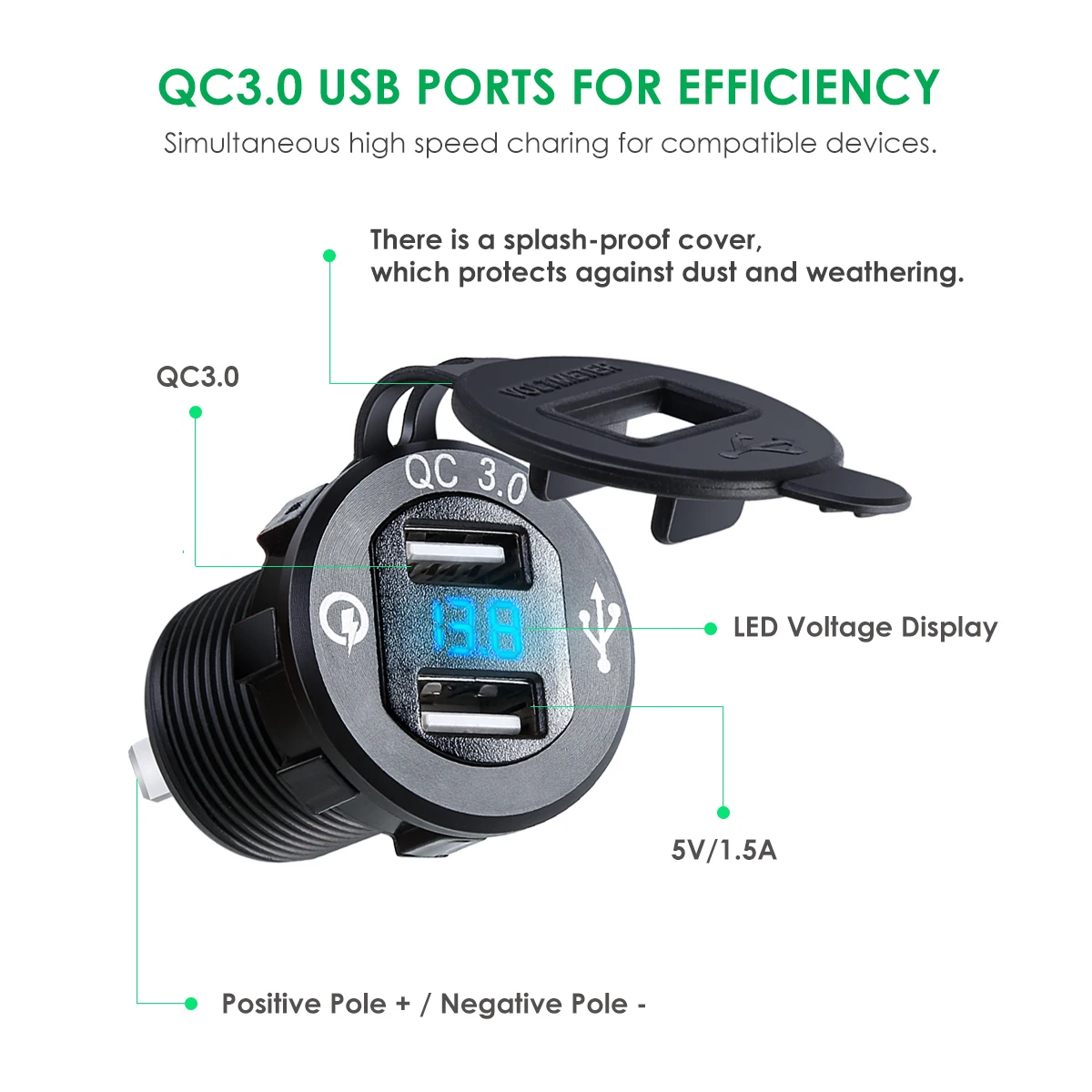 QC 3,0, алюминиевый светодиодный вольтметр для мотоцикла, лодки, автомобиля, 2 USB, зарядное устройство для автомобиля, мотоцикла, Прямая поставка, светодиодный измеритель напряжения