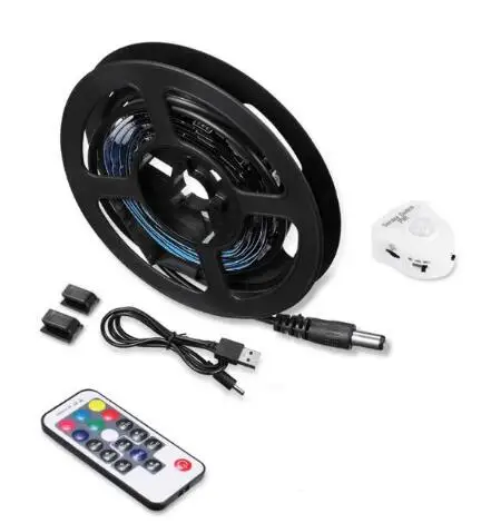 DC5V USB type Светодиодный движения Сенсор шкаф-кровать лампа под шкаф ночной Светильник 5050 цветная(rgb) Светодиодные ленты светильник 12В 5В 17key РЧ пульт дистанционного управления Мощность - Цвет: DC5V USB type