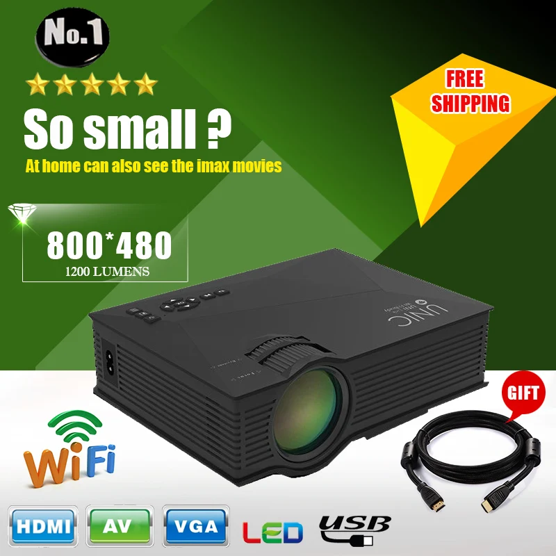 2016 Newest UNIC UC46 WIFI Portable LED Video Home Cinema Projector Laptop PC VGA/USB/SD/AV/HDMI Wireless Mini Pocket | Электроника