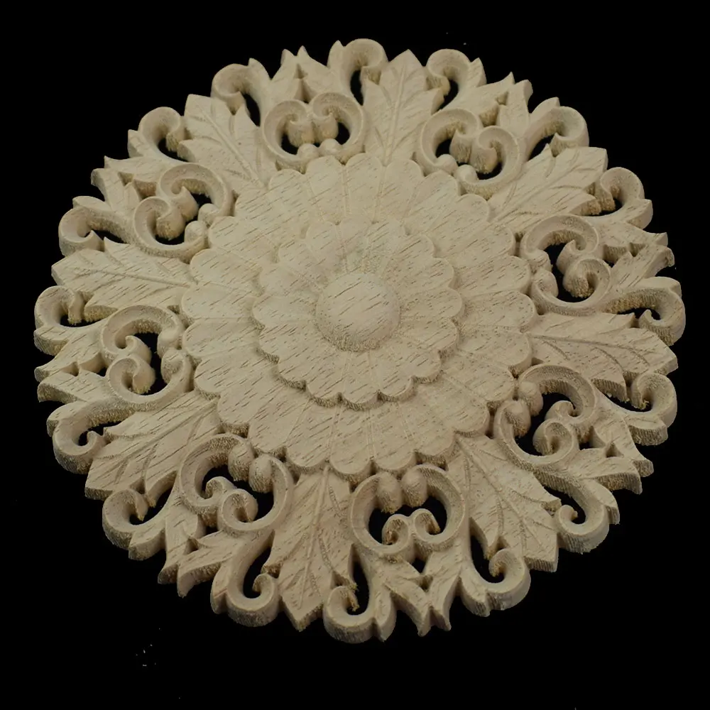 Vintage Flower Pattern Wood Carved Unpainted Oak Round Onlay Applique Plaques Furniture Home Decor | Дом и сад