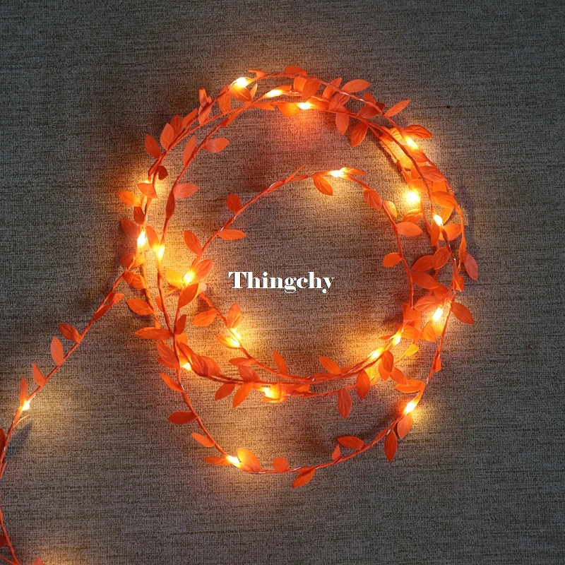 Фиолетовый/orange/синий/розовые листья гирлянда Фея светильник led с медным проводом, батареей строка светильник s домашний стол Свадебные вечерние украшения - Испускаемый цвет: orange