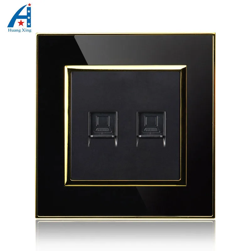 New Double Computer wall socket luxury black crystal acrylic panel PC double port Wall Outlet Free shipping | Обустройство дома
