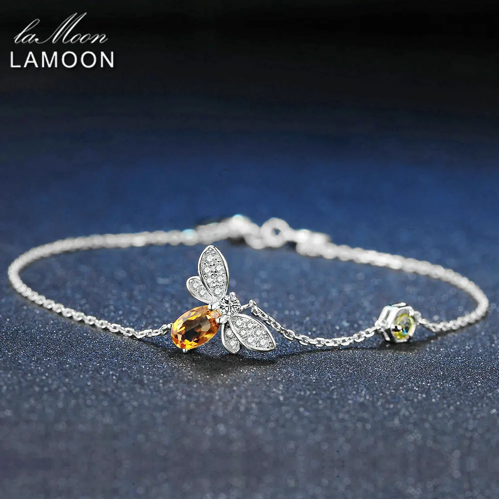 LAMOON Bee 5x7 мм 100% натуральный Овальный цитрин 925 пробы серебряные ювелирные изделия цепочка с покрытием из