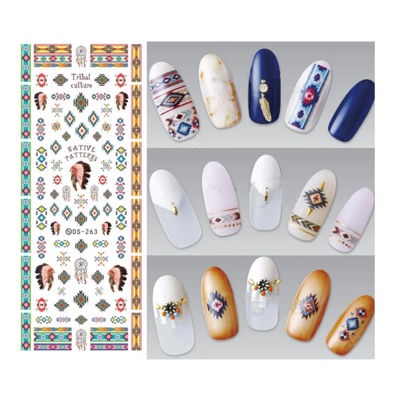 5 шт./лот водные переводные наклейки для ногтей богемные этнические элементы