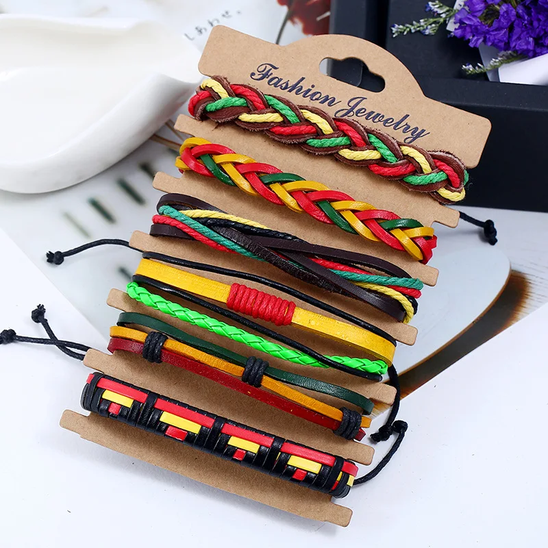 Новинка кожаный браслет в стиле панк с тесьмой для мужчин черный из нержавеющей