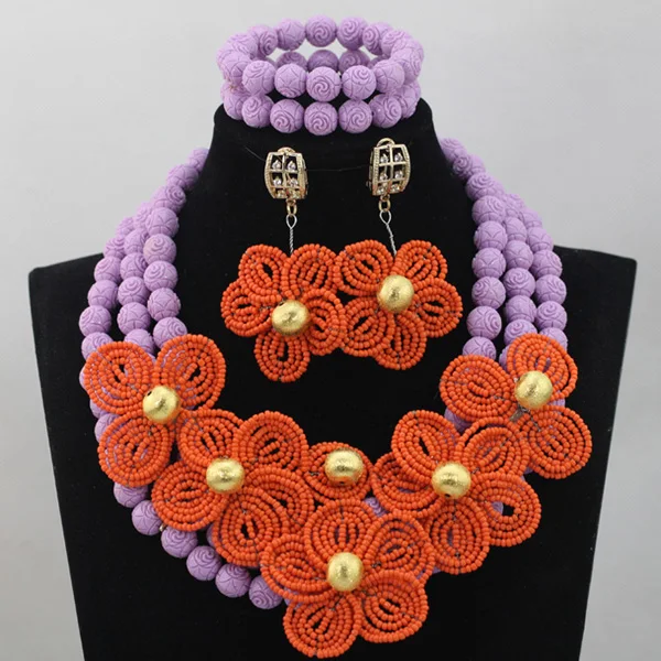 Модный свадебный комплект ювелирных изделий из сиреневого кораллового цвета с