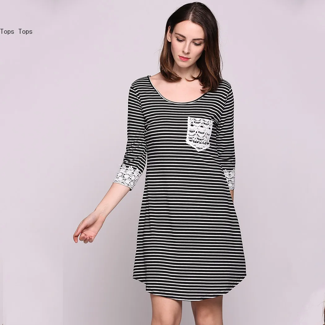 FANALA Женские Летние Dress 2017 Пляж Платья Кружева Лоскутная 3/4 Рукав О-Образным