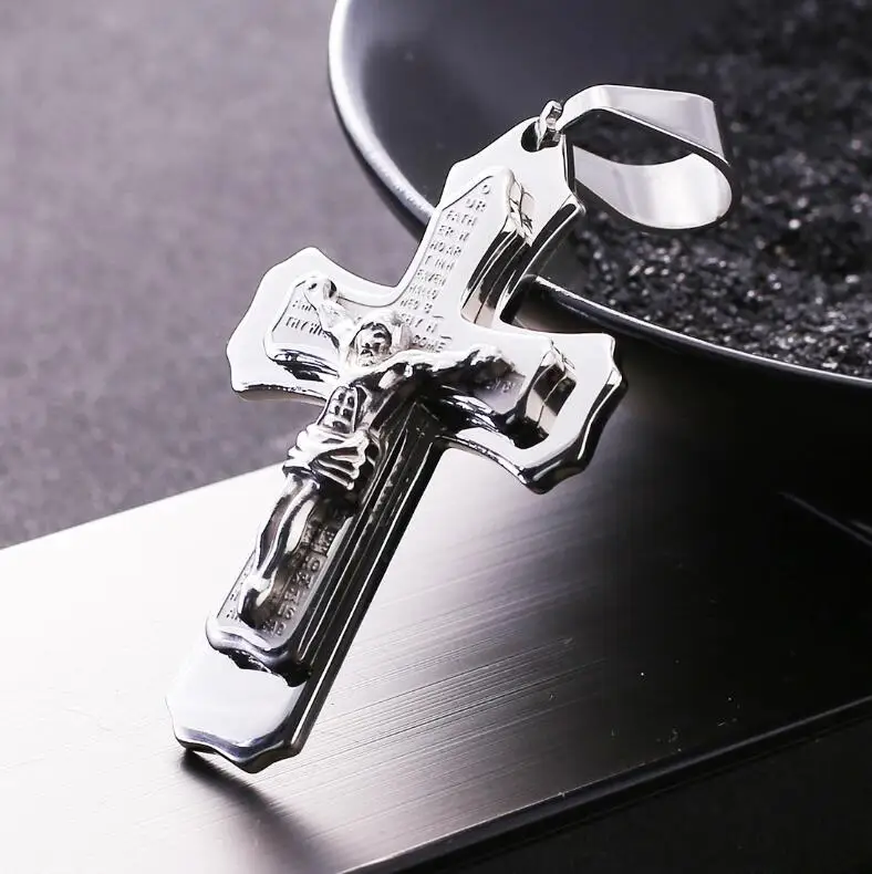 

2018 Stylish Jesus Christ Bible Scripture Titanium Steel Pendant Necklace