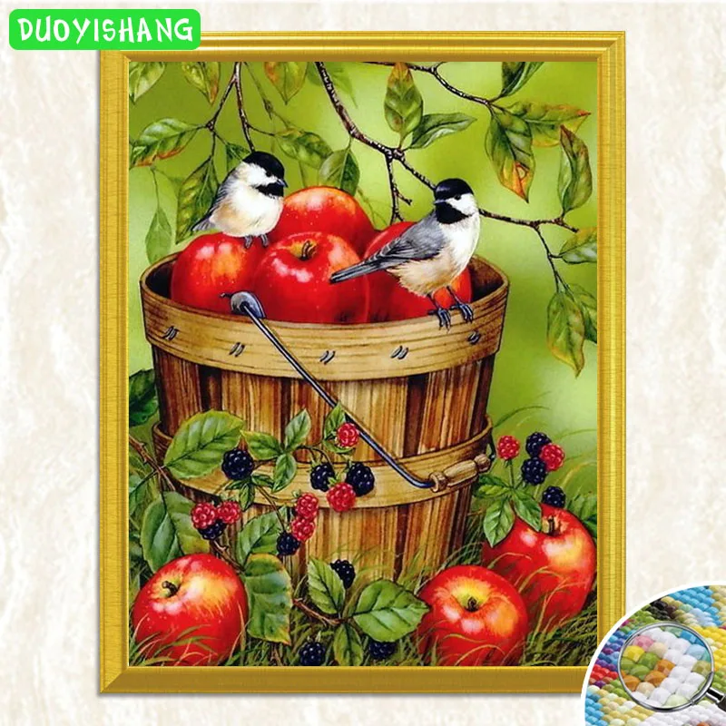 DUOYISHANG 5D DIY Алмазная картина яблоки в корзине полностью квадратные