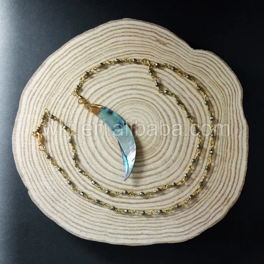 WT-N678 Raw abalone shell pendant necklace for wholesale beautiful rosary pyrite beads chain choker | Украшения и аксессуары