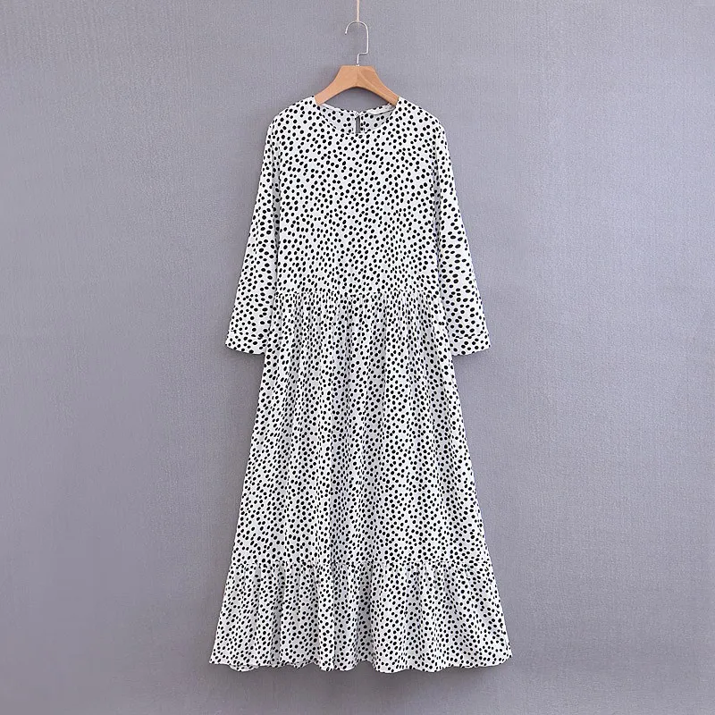 Платье женское длинное в горошек винтажное с длинным рукавом и высокой