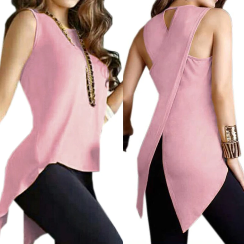 2018 новые модные летние рубашки без рукавов нерегулярные рубашка Для женщин топ
