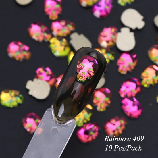 10pcs 409 1 упаковка, стразы для маникюра с черепом и костями, для маникюра, с плоской задней частью, кристаллы, драгоценные камни, неправильные ювелирные украшения, аксессуары TR963 - Цвет: 10pcs 409