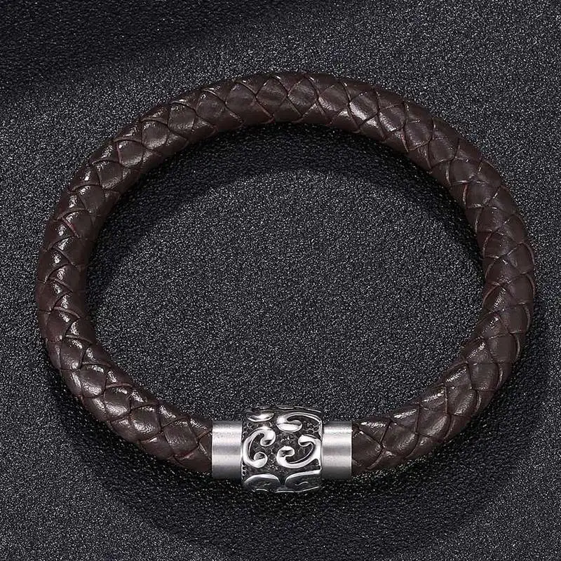 Коричневый плетеный кожаный винтажный браслет Мужские Простые Ювелирные