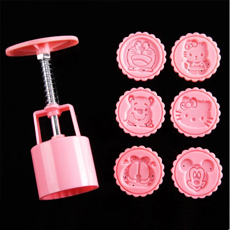 Pink Amw 7 шт./компл. DIY Пластик мультфильм животных Луны Торта 50 г Круглый тиснением Поршень Инструмент - Цвет: Pink