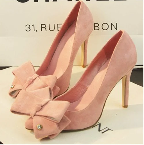 9cm heel Свадебные туфли четырехлистного клевера зеленый бархат с большим бантом из флока на высоком каблуке женские туфли-лодочки с острым носком - Цвет: 9cm heel