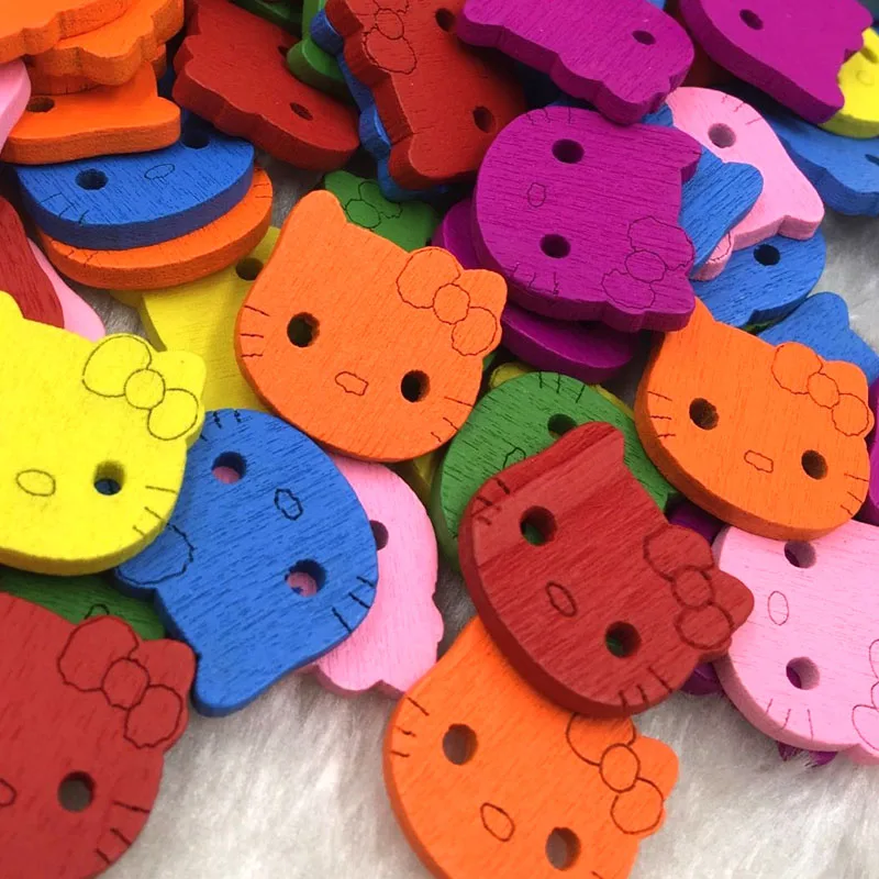 50/100 шт., деревянные пуговицы в виде кошки