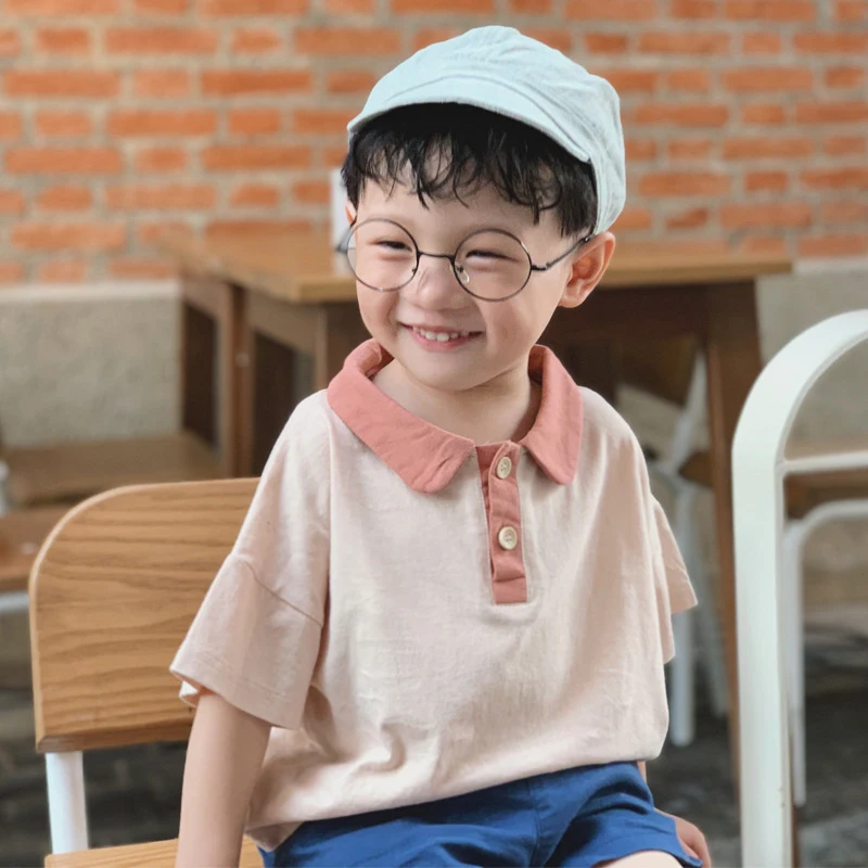 2019 детский хлопковый топ с отложным воротником и контрастными короткими