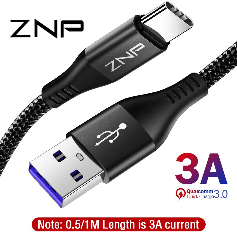 ZNP кабель usb type C для samsung S10 S9 S8 mate 20 Pro 3A Быстрая зарядка usb type C кабель для передачи данных для Redmi Note 7 Pro шнур зарядного устройства