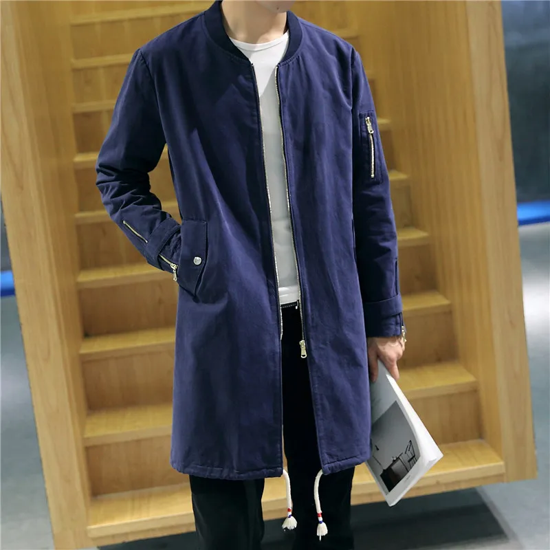 HM3046 Navy blue Тренч, мужское хлопковое длинное пальто, Мужское пальто, ветровка, большой размер 5XL, Прямая поставка, 7 цветов, черный, темно-синий, красный, белый, зеленый, серый - Цвет: HM3046 Navy blue