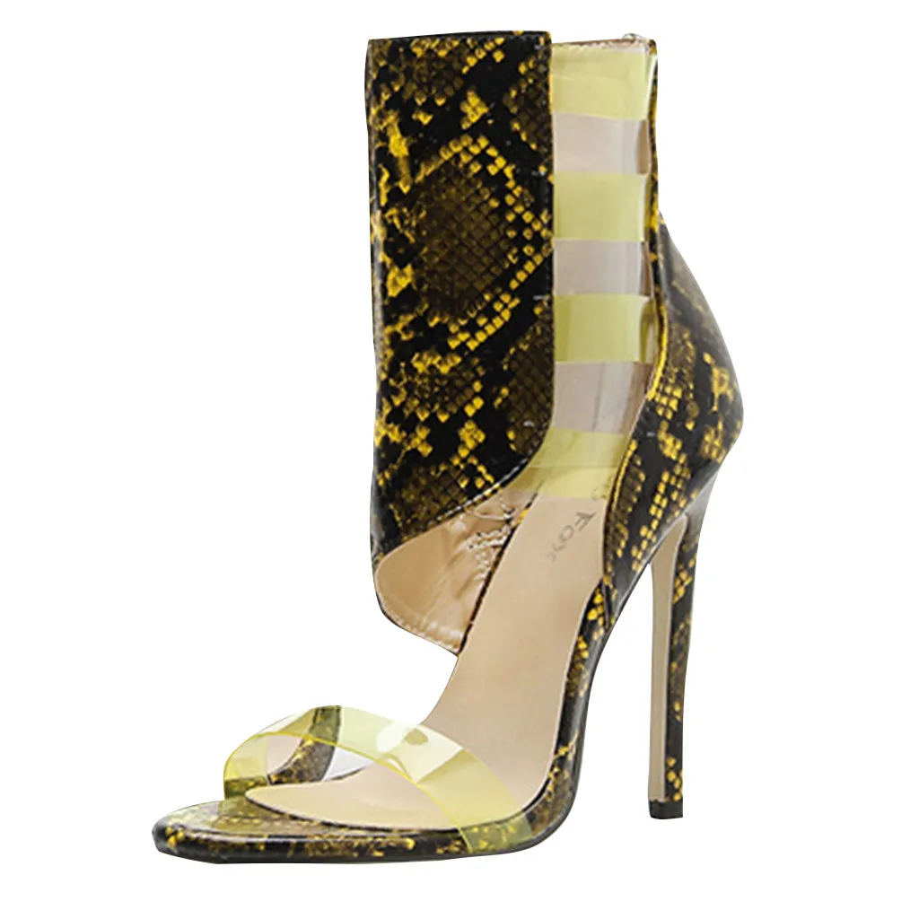 Сандалии Новинка пикантные прозрачные босоножки на высоком каблуке со змеиным