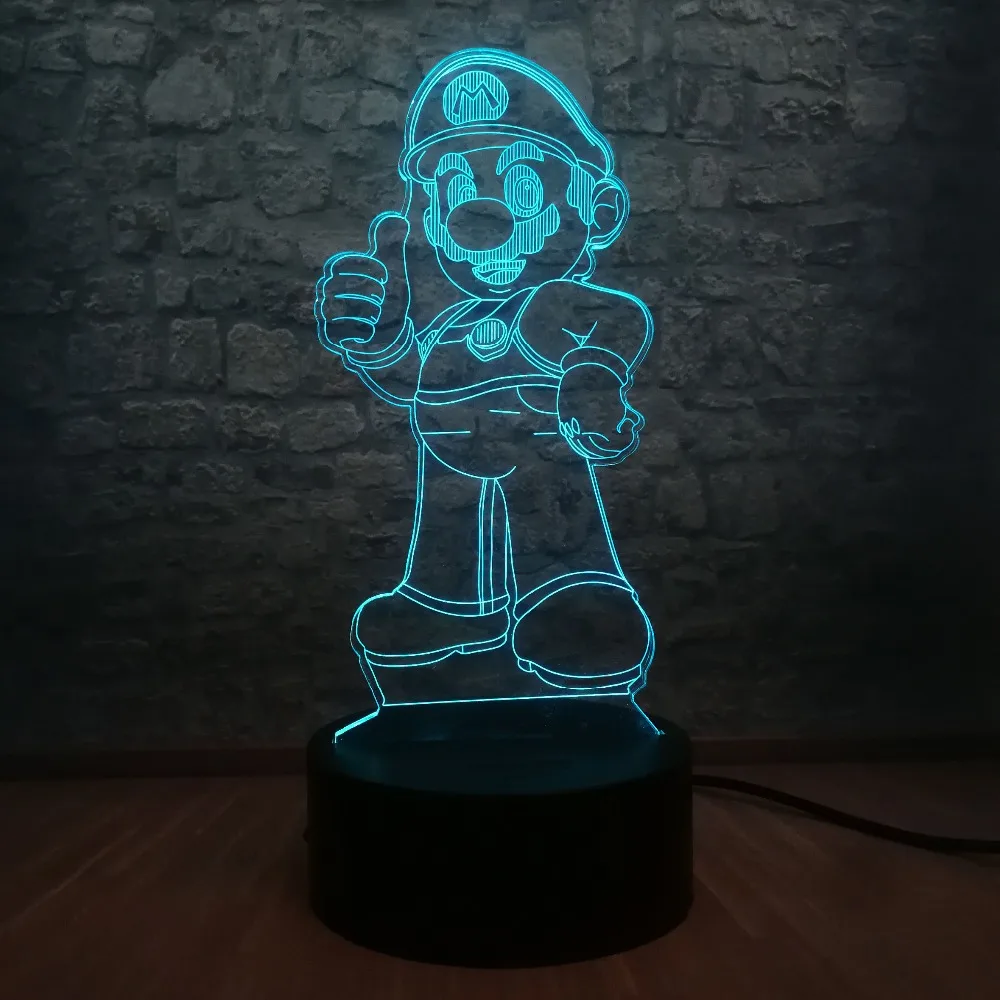 С мультяшным персонажем &quotМарио&quot 3D светодиодный стол ночной Светильник USB