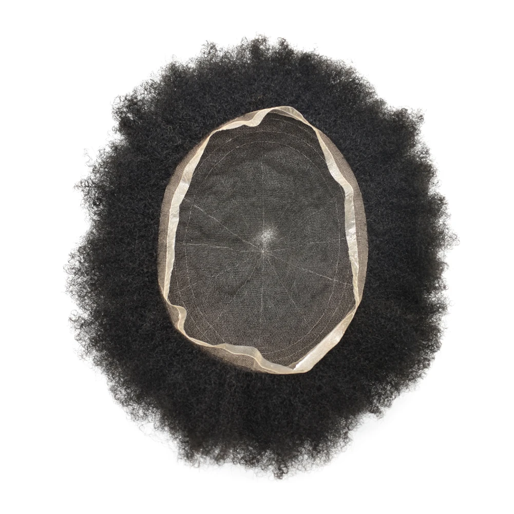 NEWNESS Afro Men Toupee Fluffy Tight Wavy Curls Hairpiece Brazilian Human Hair Made Brown Wigs For African American | Шиньоны и парики