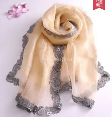 A3 champagne gold 22 цвета высокого качества, блестящие двухслойный шелк органза длинный шарф осень зима теплая обертка этнические пашмины с кружевной окантовкой - Цвет: A3 champagne gold