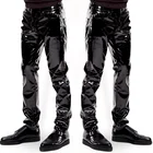 Брюки мужские из экокожи, эластичные мотоциклетные штаны для верховой езды, приталенные, для танвечерние, черные байкерские кожаные штаны