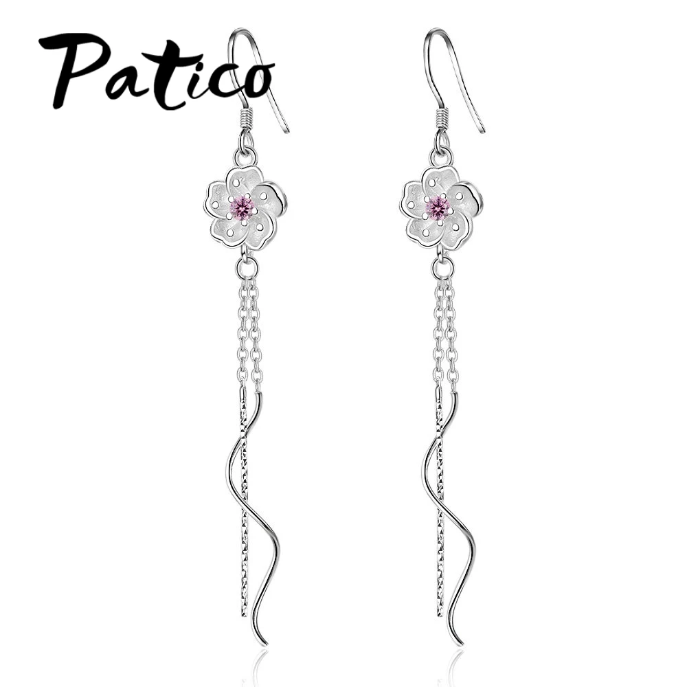 

Long Tessel Flower Earrings For Women Free Shipping 925 Sterling Silver Long Drop Earrings For Bridal Wedding Engagement
