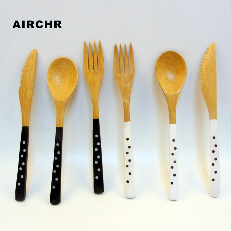 Набор бамбуковой посуды Airchr креативная кухонная утварь черный и белый горошек