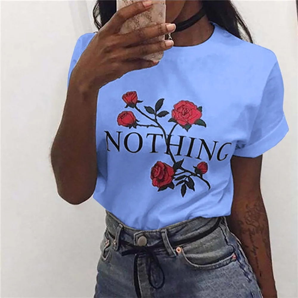 JAYCOSIN Harajuku стильная женская футболка s 2019 Nothing Rose с круглым вырезом летняя
