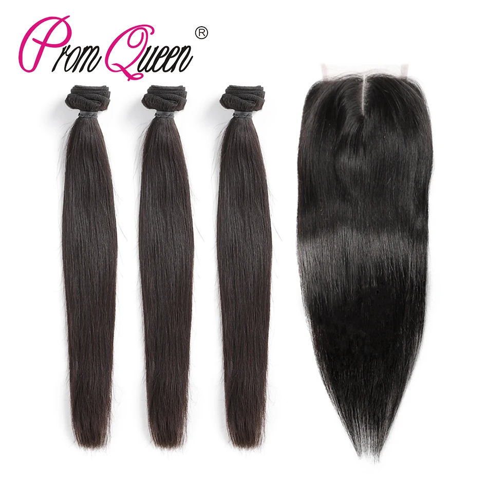 Promqueen бразильские волосы Remy плетение человеческие пучки с закрытием прямые 3
