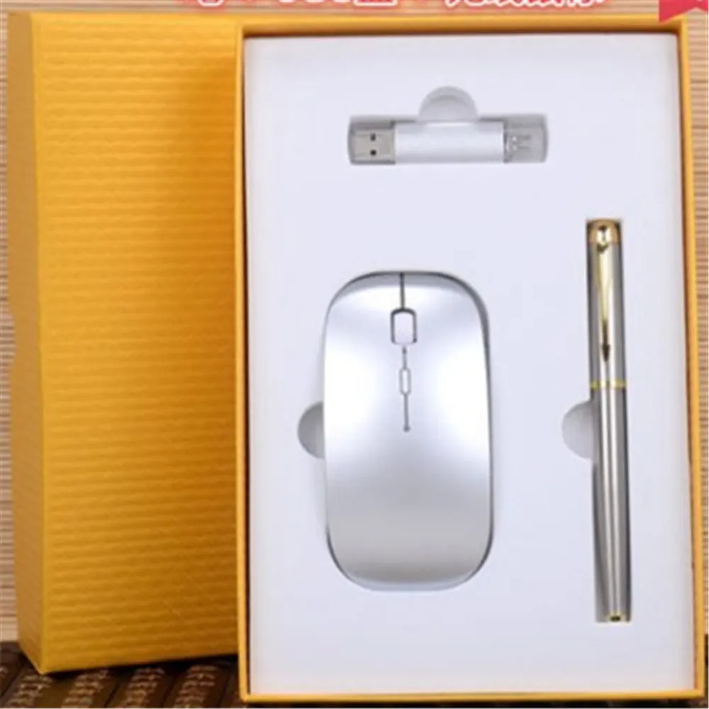 silver Подписывающая ручка с г 8G u disk+ беспроводная мышь Студенческая выпускная премия компания бизнес-подарок сувениры - Цвет: silver