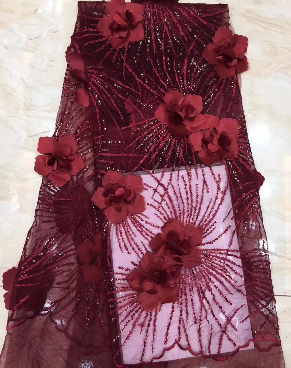 

African Laces Fabrics Embroidered French 3D Flowers tulle lace fabrics Lace Fabric Nigerian Net Tulle Lace Fabric TS8172