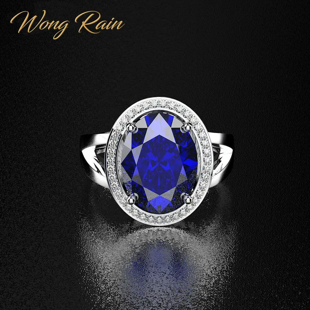 Wong Rain стерлингового серебра 925 искусственный Муассанит сапфировый драгоценный камень белое золото Незамкнутое регулируемое кольцо ювелирные изделия оптом