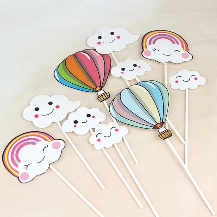 Taoup Cloud Rainbow Unicorn Cake Topper Wedding Horns Unicorn Birthday Party Supplies Cake Flags Baby Shower Decor Boy Favors