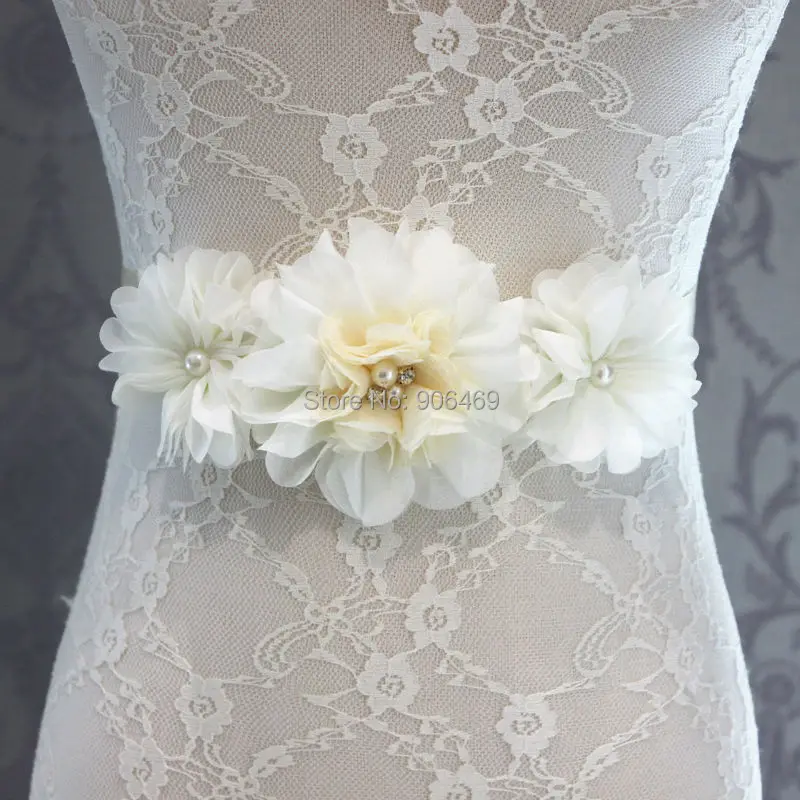 

Fashion flower Sash Belt Girl Woman Sash Wedding Sashes belt 1 pcs ivory