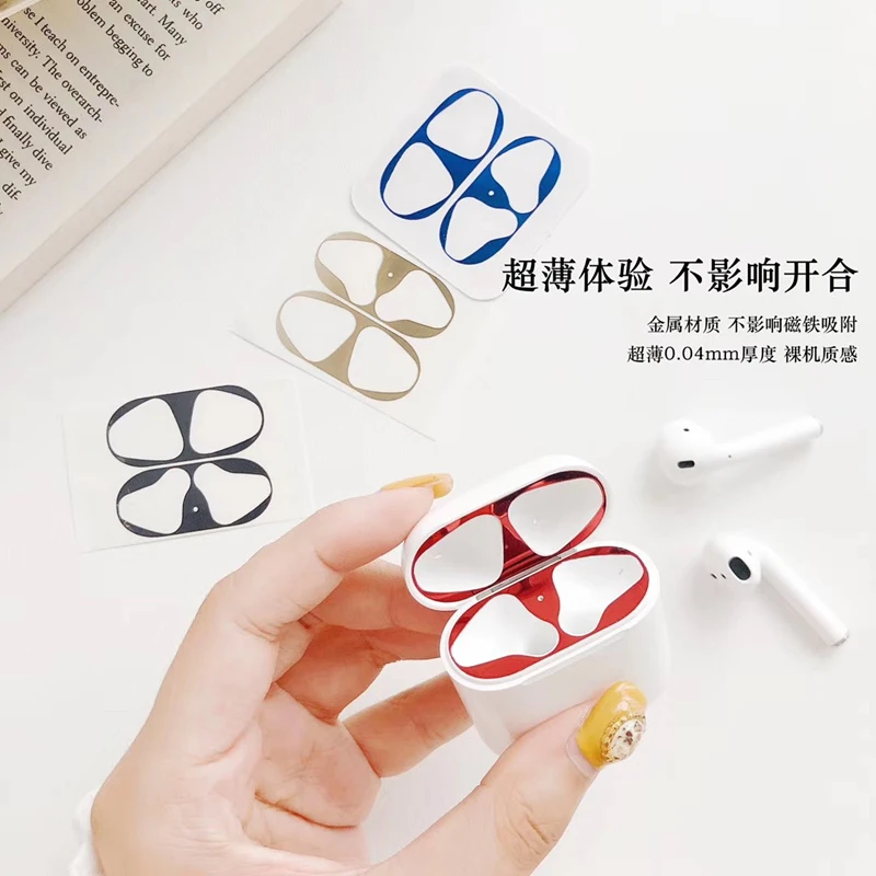 Роскошная металлическая пыль защита для Apple Airpods Чехол Аксессуар Защитная Наклейка кожа Bluetooth беспроводная гарнитура крышка