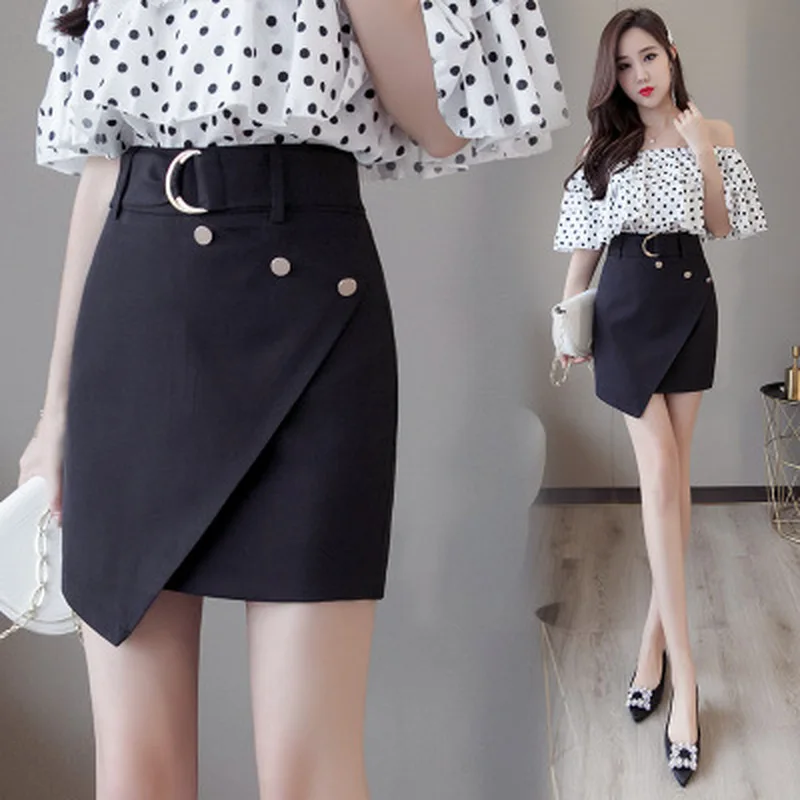 

Summer 2020 Slim High Waist A - Shaped Skirt Women's Wear Belt Irregular High Waist Skirt Streetwear Harajuku Skirts Womens