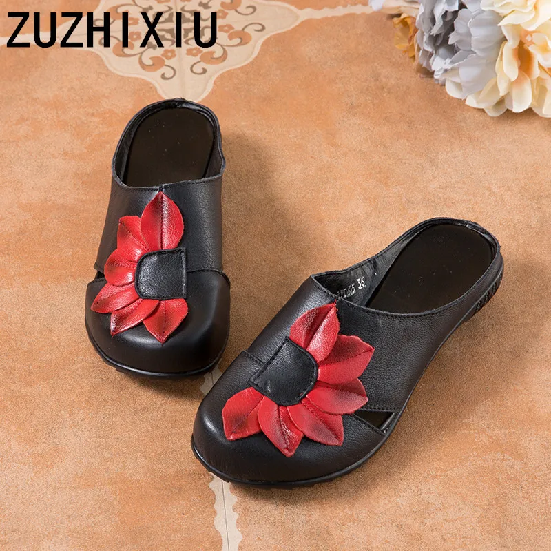 ZUZHIXIU/весенне летние женские тапочки в этническом стиле на низком каблуке с