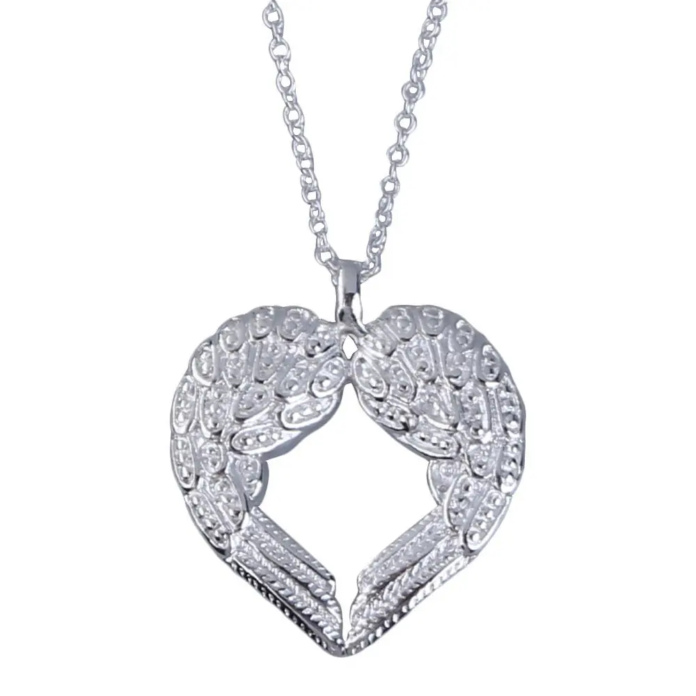 Подвеска в форме сердца с крыльями ангела серебряное покрытие ожерелье из сплава