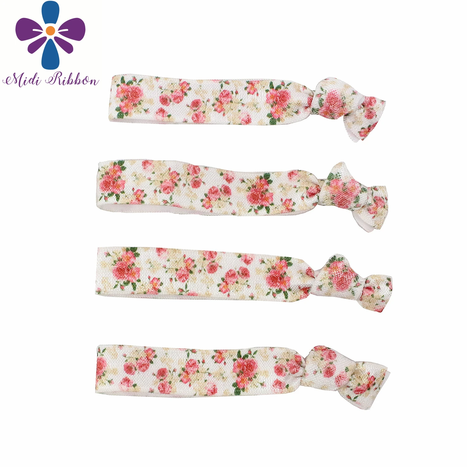 

5/8"16mm Flora Series Little Red Flower Printed Fold Over Elastic Ribbon Knotted Hair Tie Girly Bracelet Holder 9.5cm 50pcs/bag