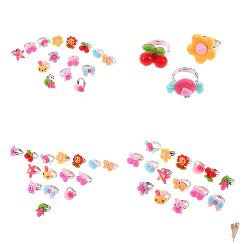 10 шт./лот случайные регулируемые Мультяшные кольца для девочек аксессуары платья