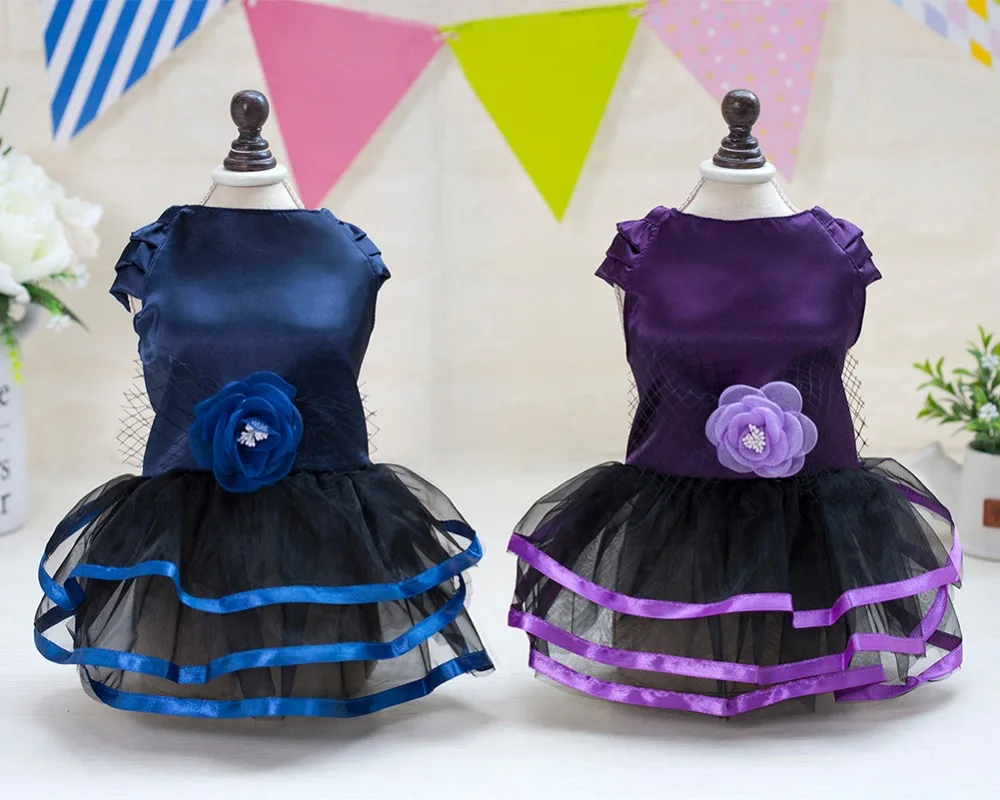 

Tangpan Rose Deco Pet Fashion Casual Costume Retro Satin Skirt Dog Clothes Party Dance Dress Puppy Wedding Apparel