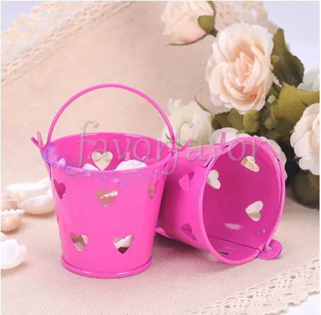 Бесплатная доставка 100 шт пустотелые жестяные ведерки/ярко-Розовые Мини ведерки