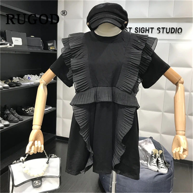 Женское платье с оборками RUGOD белое Повседневное круглым вырезом в Корейском