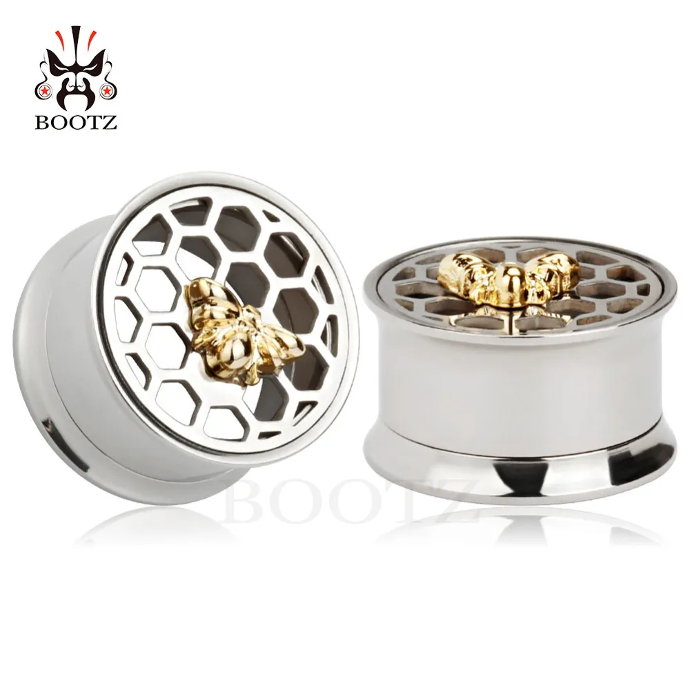 

KUBOOZ Screw Ear Piercing Stretcher Tunnel Plugs Bee Earrings Logo Stainless Steel Body Jewelry Expander Gauges 2PCS Women Men