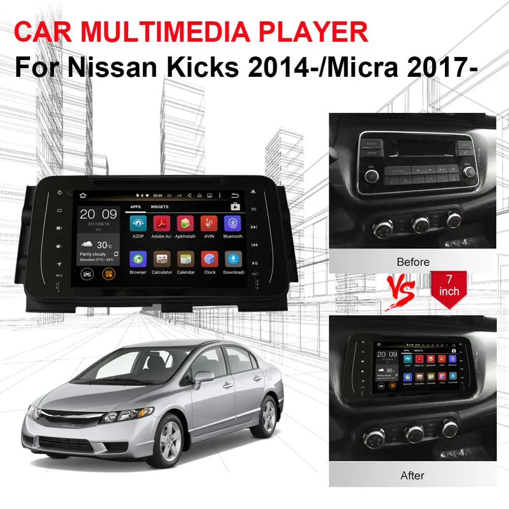 Android 7 1/8 0 Octa Core автомобильный DVD мультимедийный плеер с GPS-навигацией для Nissan Kicks