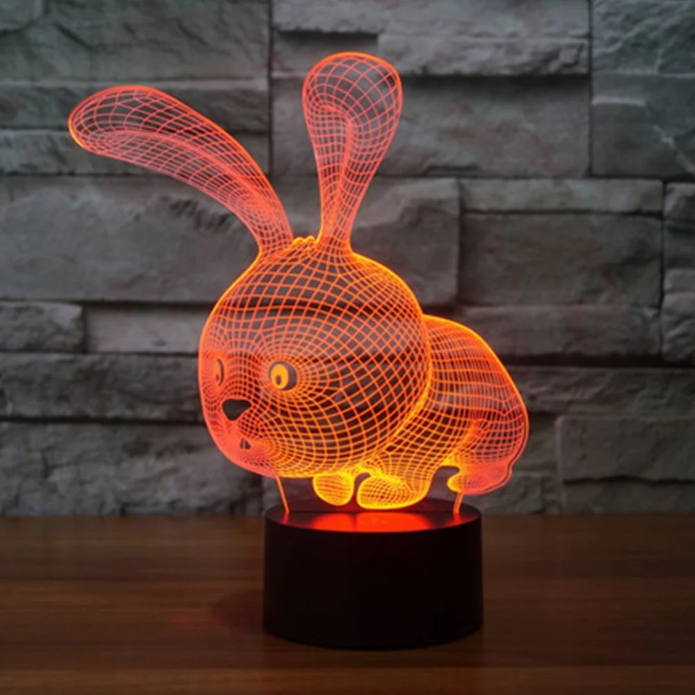 Мультфильм ночник rgb led кролик 3D Оптические иллюзии лампа fzai 7 цветов Изменение